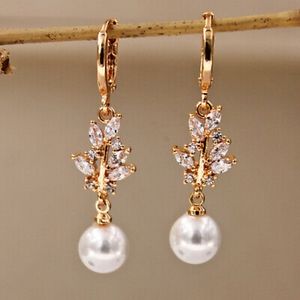 18kt Gold Filled Topaz Leaf Pearl Drops